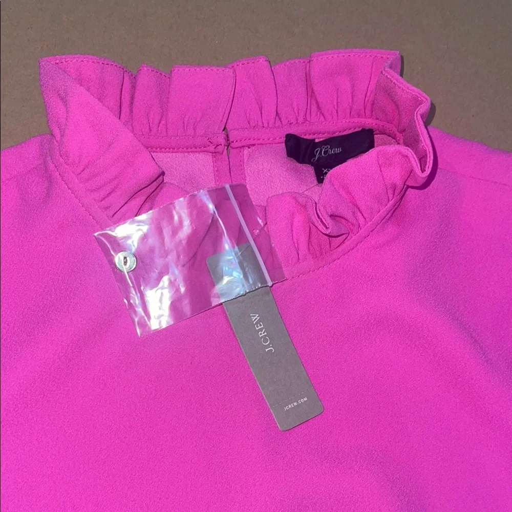 J. Crew XXS‎ Hot Pink Blouse with Puff Sleeves and Mandarin Collar